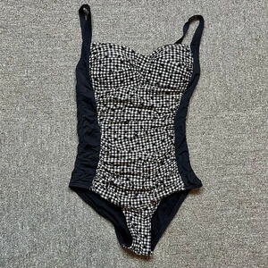 Romenza Targo One Piece Retro Black & White Gingham and Polka Dot Bathing Suit